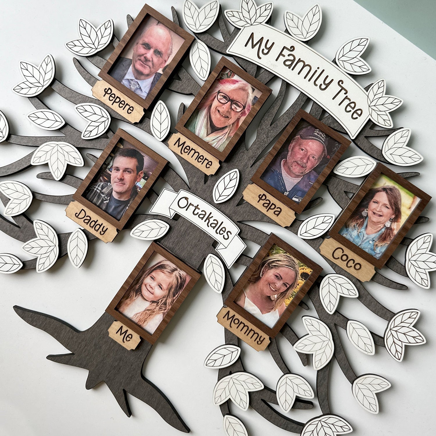 A laser cut family tree frame.