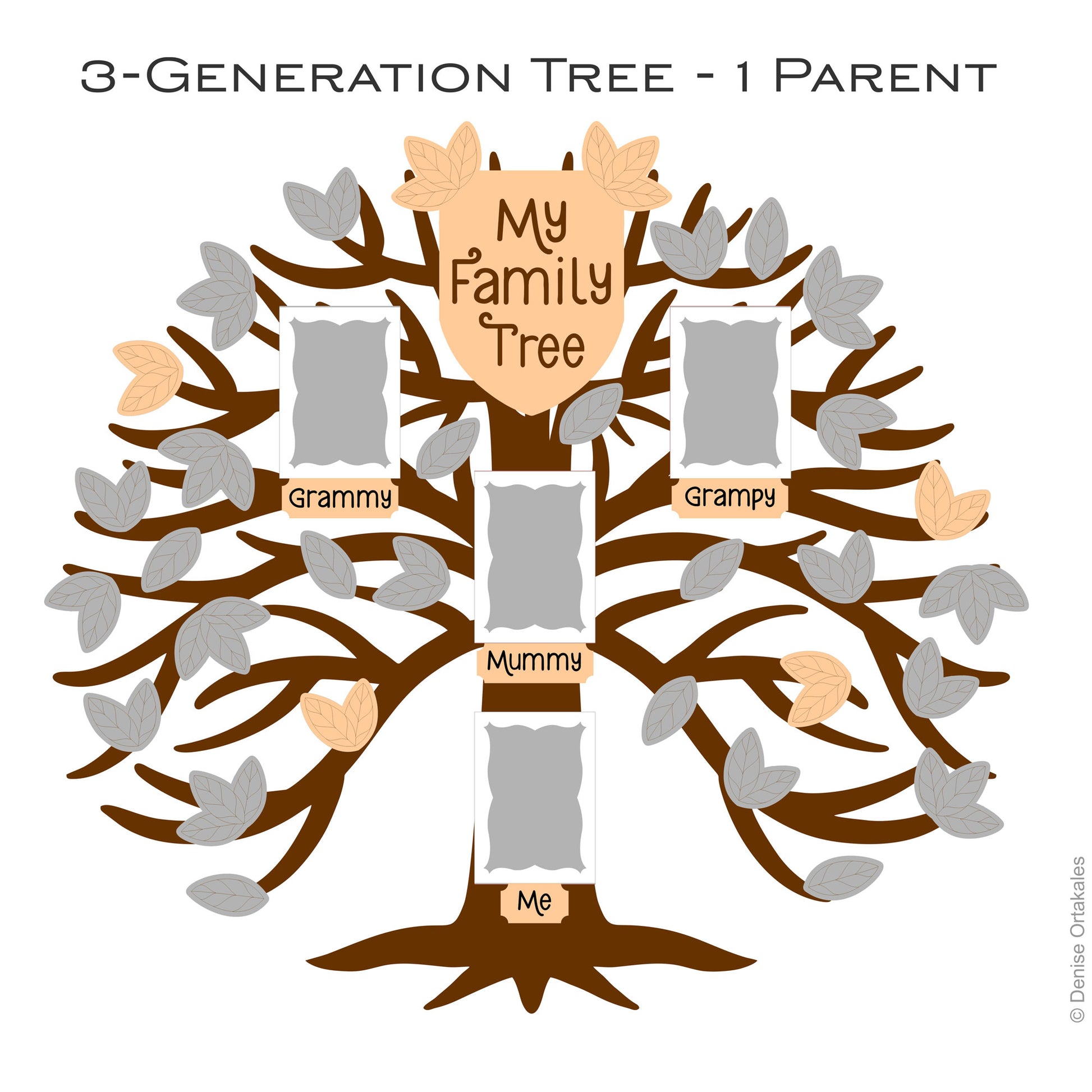 Family tree with three generations and one parent on a white background