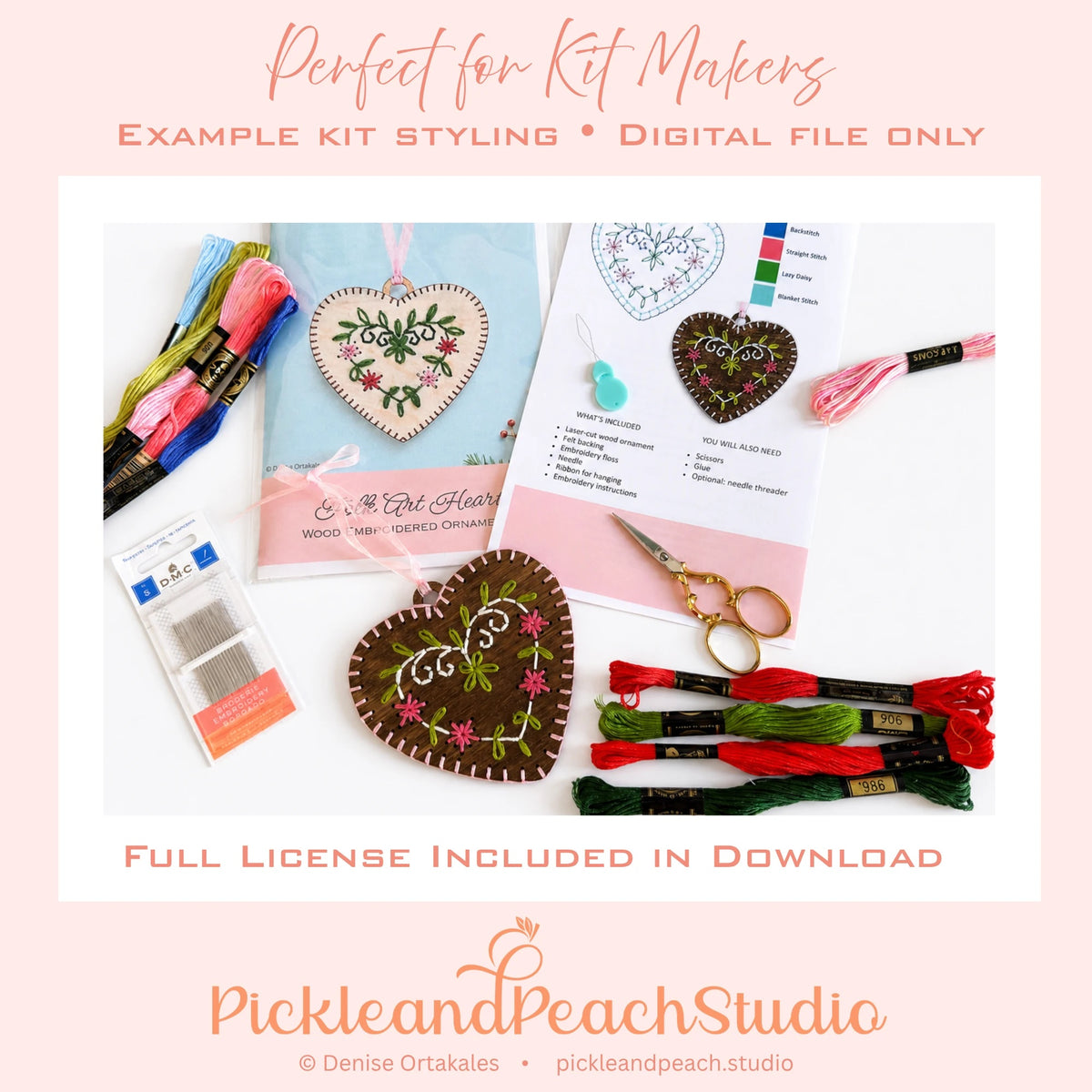 Kit maker information for the embroidered ornament SVG, made for small makers creating DIY embroidery kits