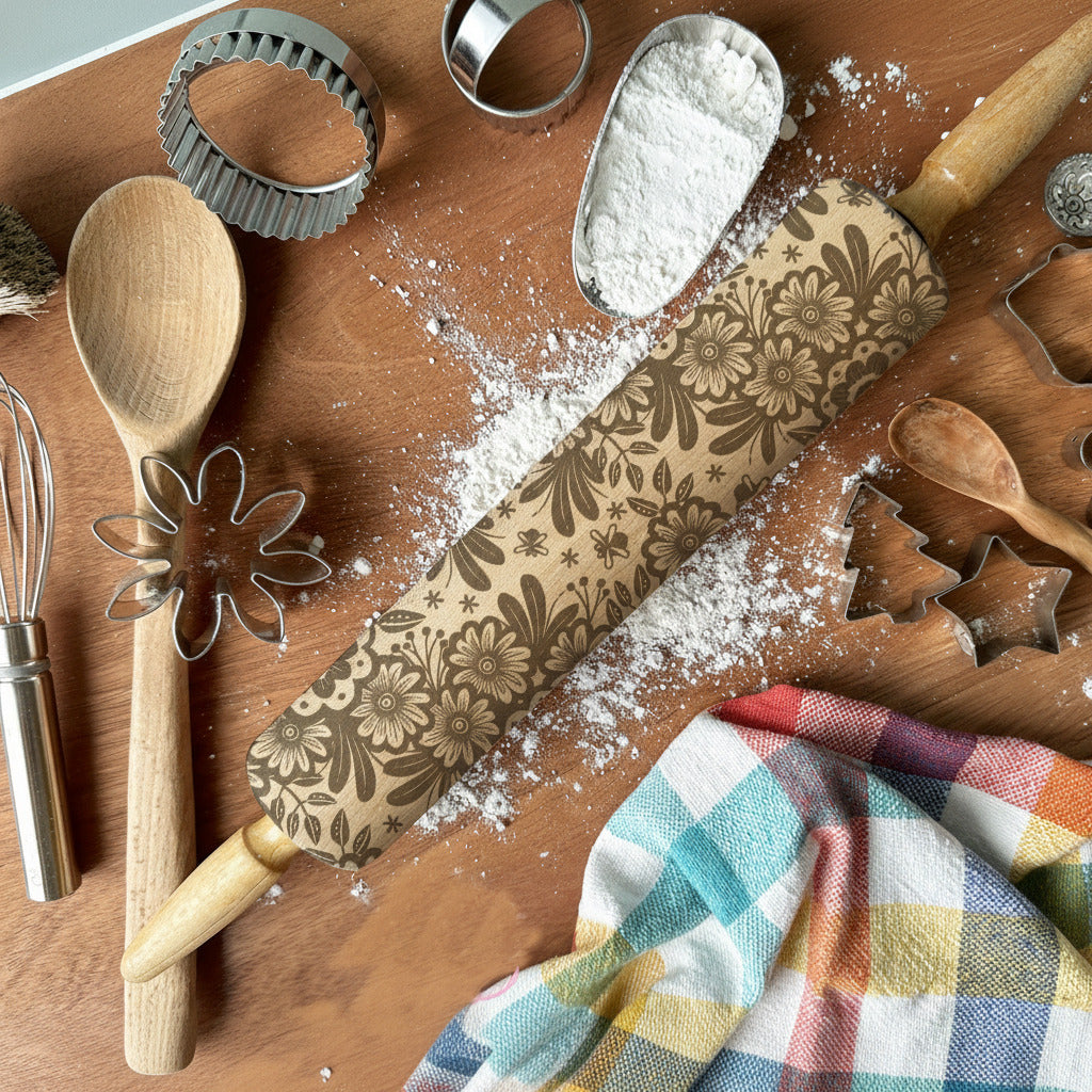 Pretty Spring Posies Floral Rolling Pin SVG Laser File
