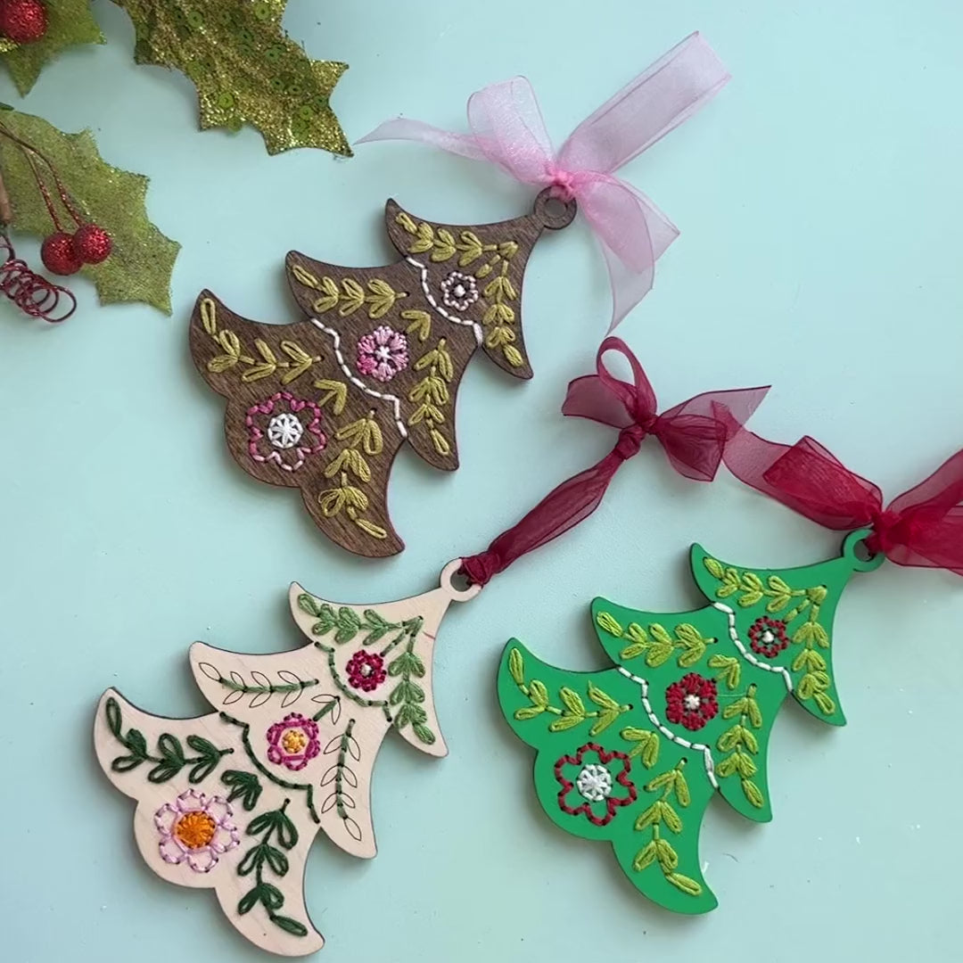 Folk art Christmas tree embroidery ornament video