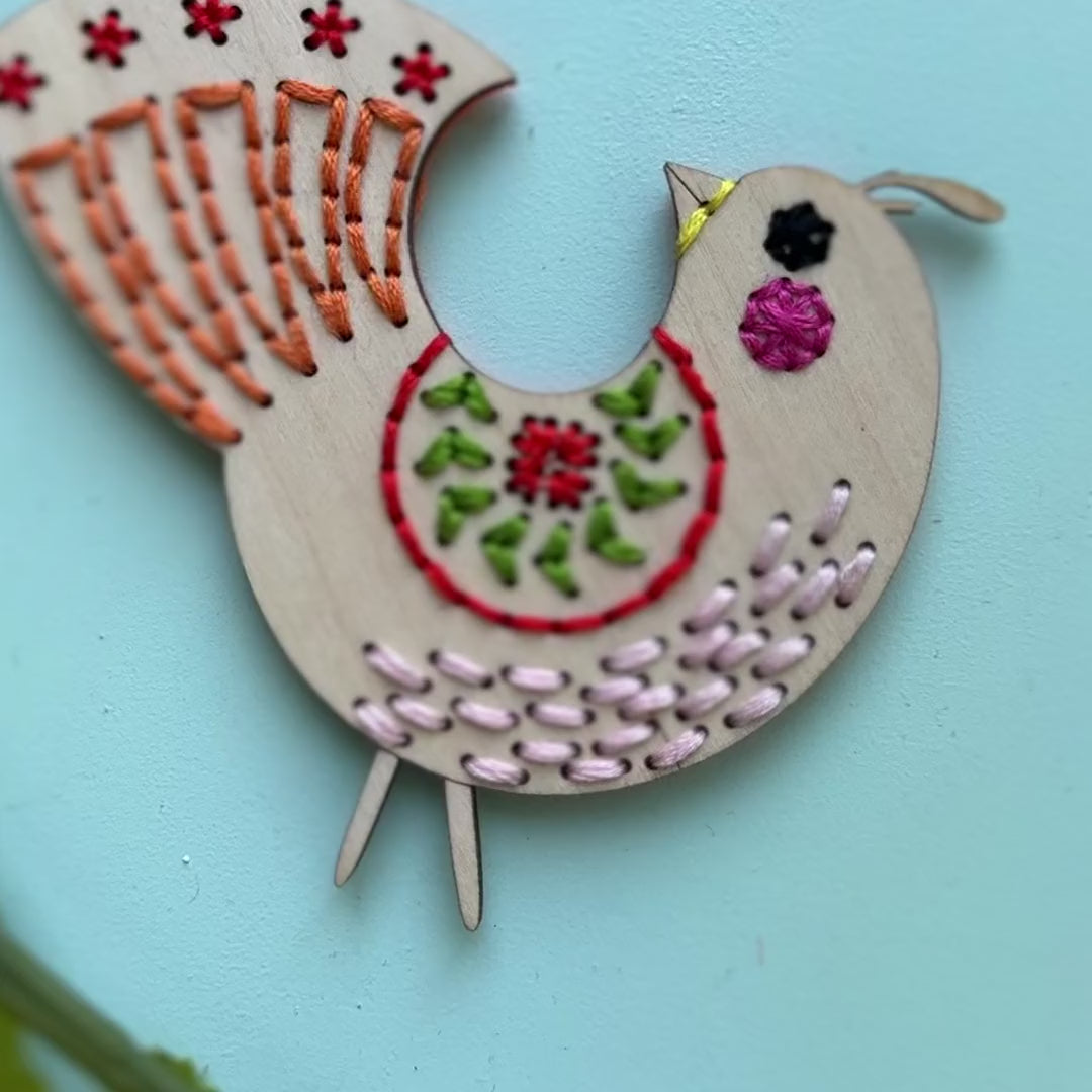 Medallion folk bird embroidery ornament video