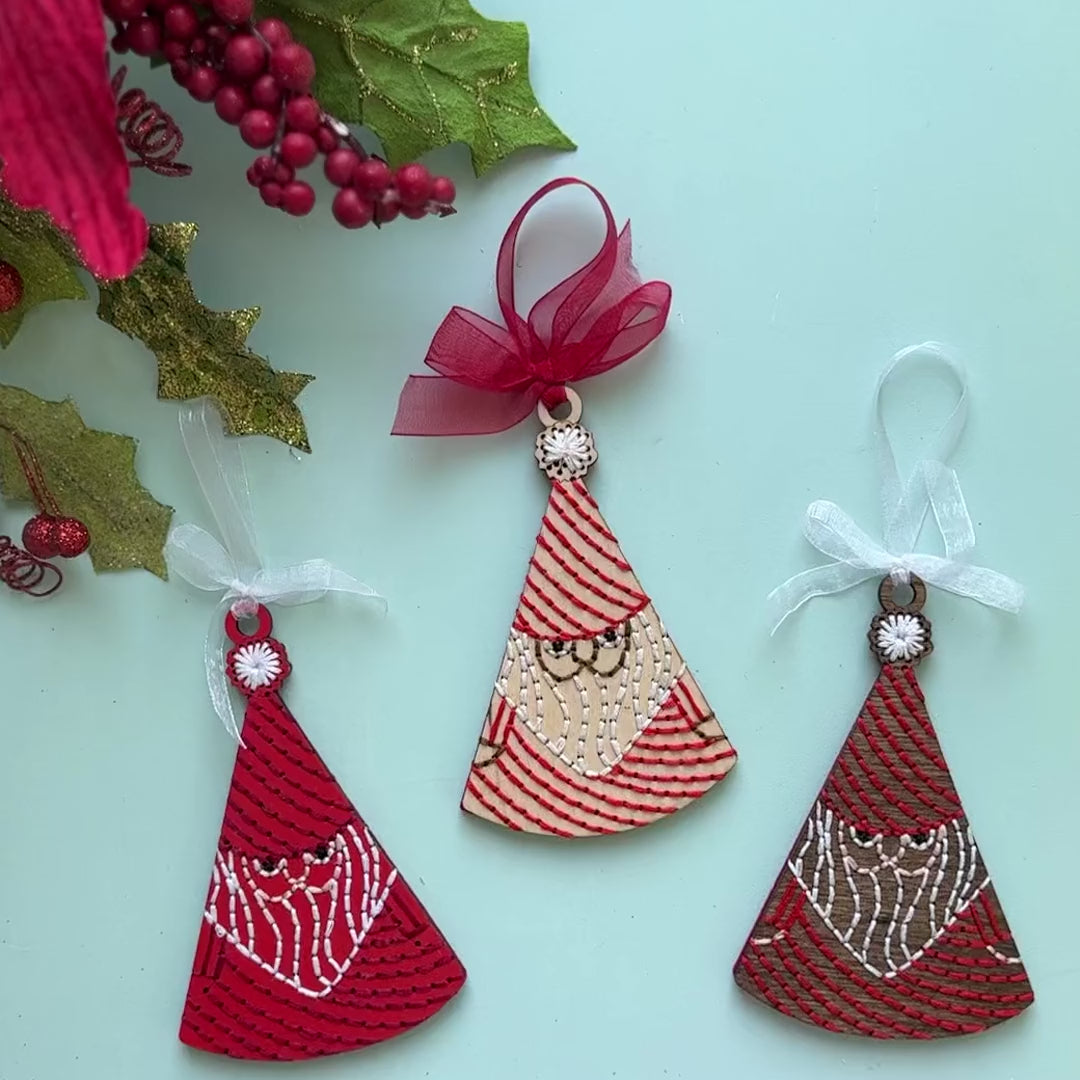 Folk art Santa embroidery ornament video