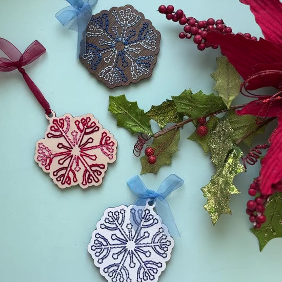 Folk art snowflake embroidery ornament video