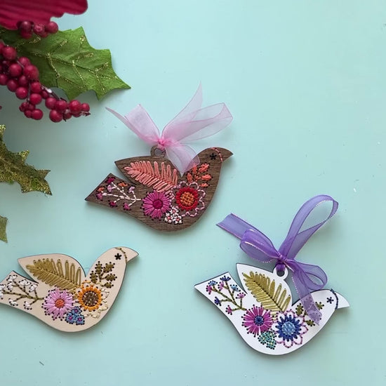 Folk floral bird embroidery ornament video