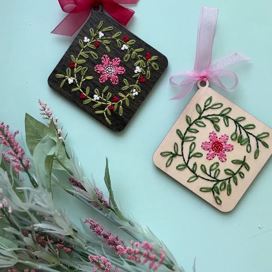 Floral wreath embroidery ornament video