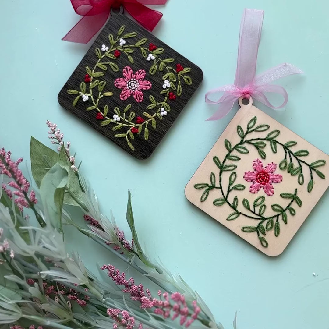 Floral wreath embroidery ornament video