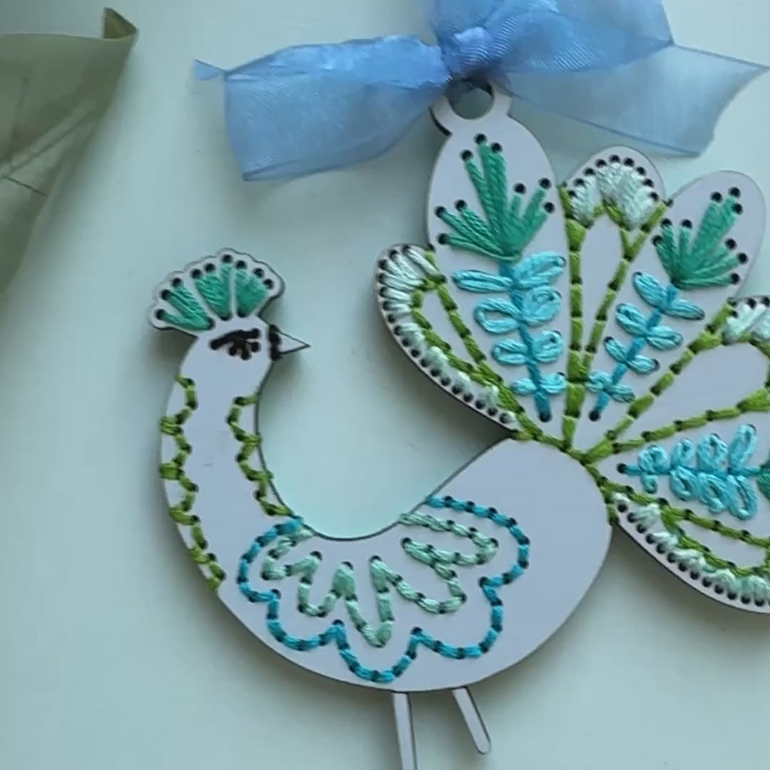 Folk art peacock embroidery ornament video