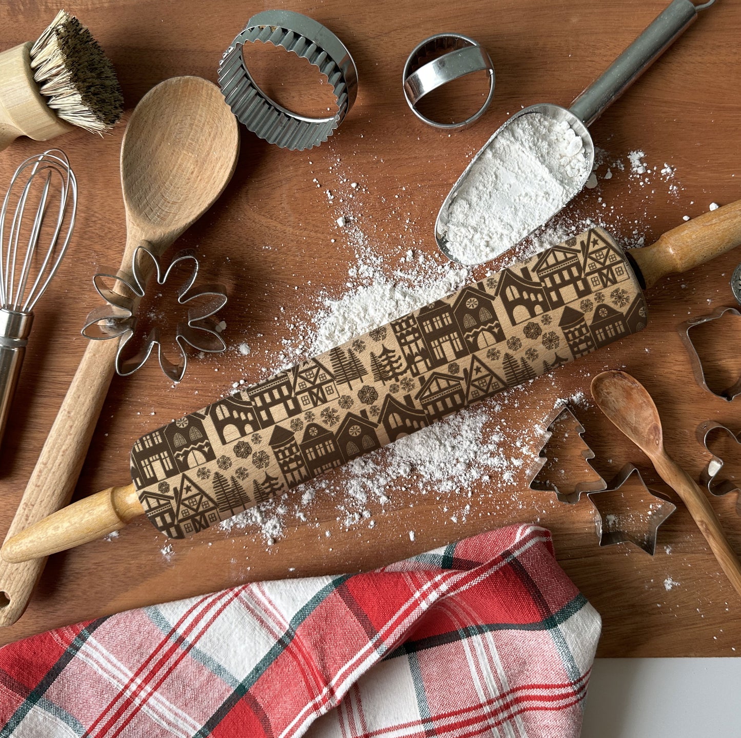 Bavarian Village Christmas Rolling Pin SVG Laser File