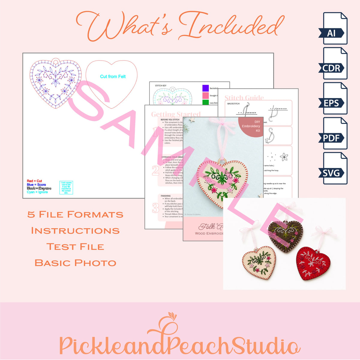 What's included in the embroidered ornament SVG digital download